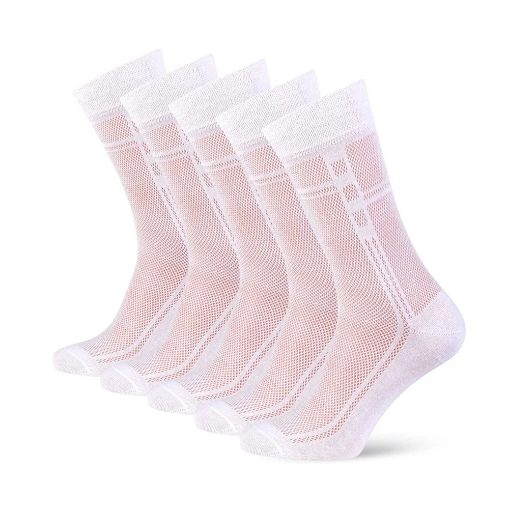 White Breathable Mens Cotton Dress Socks Ultra Thin Socks 5 Pack, size 11-13